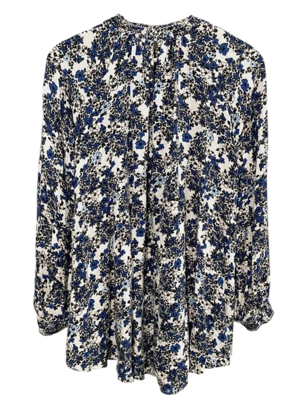FREE PEOPLE Flowers in her Hair Smocked Tunic Top Dress Top - Blue/White Size S